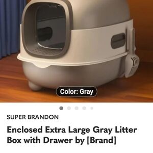 Enclosed Extra Large Gray Litter Box with Drawer